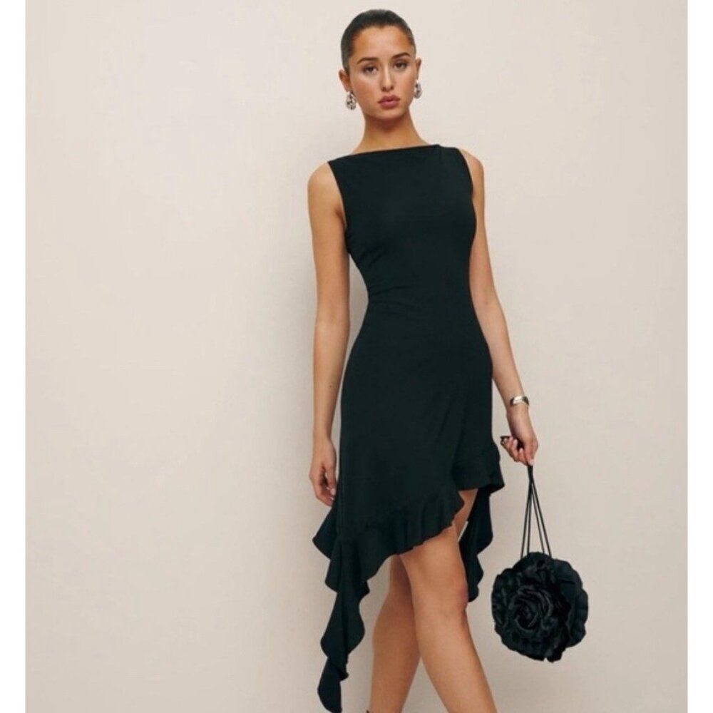 Reformation New Authentic Solid Black Tank Ruffle… - image 2